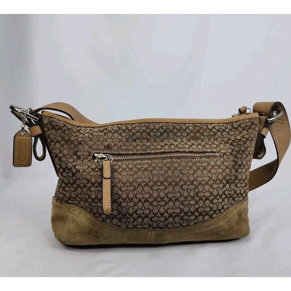 Coach Signature C Jacquard Suede Hobo Shoulder Bag Purse Tan Brown F10945 - Picture 16 of 16